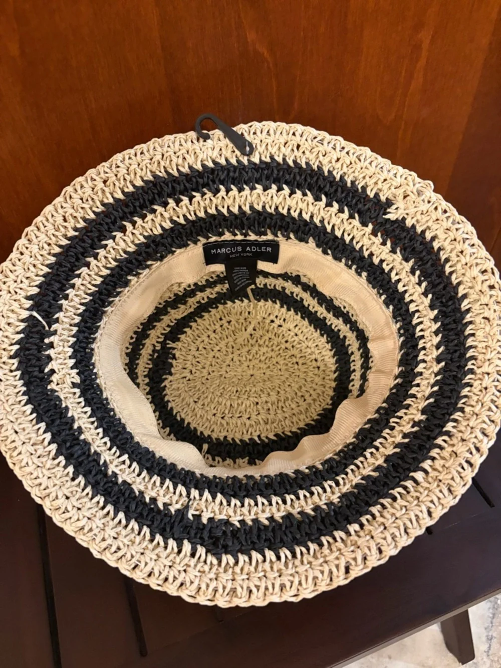 New Marcus Adler Raffia Sun Hat in Natural and Black Stripes